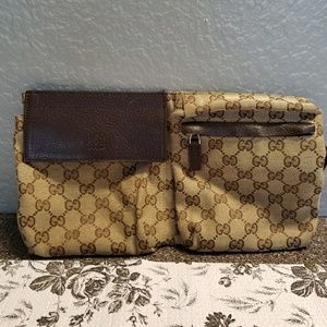 Authentic Gucci Waist Bag Vintage Canvas Brown
